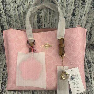 NWT Coach Mollie Tote Bag 25 In Signature Powder Pink CER24